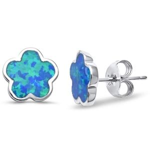 Trendy Blue/White Opal Flower .925 Sterling Silver